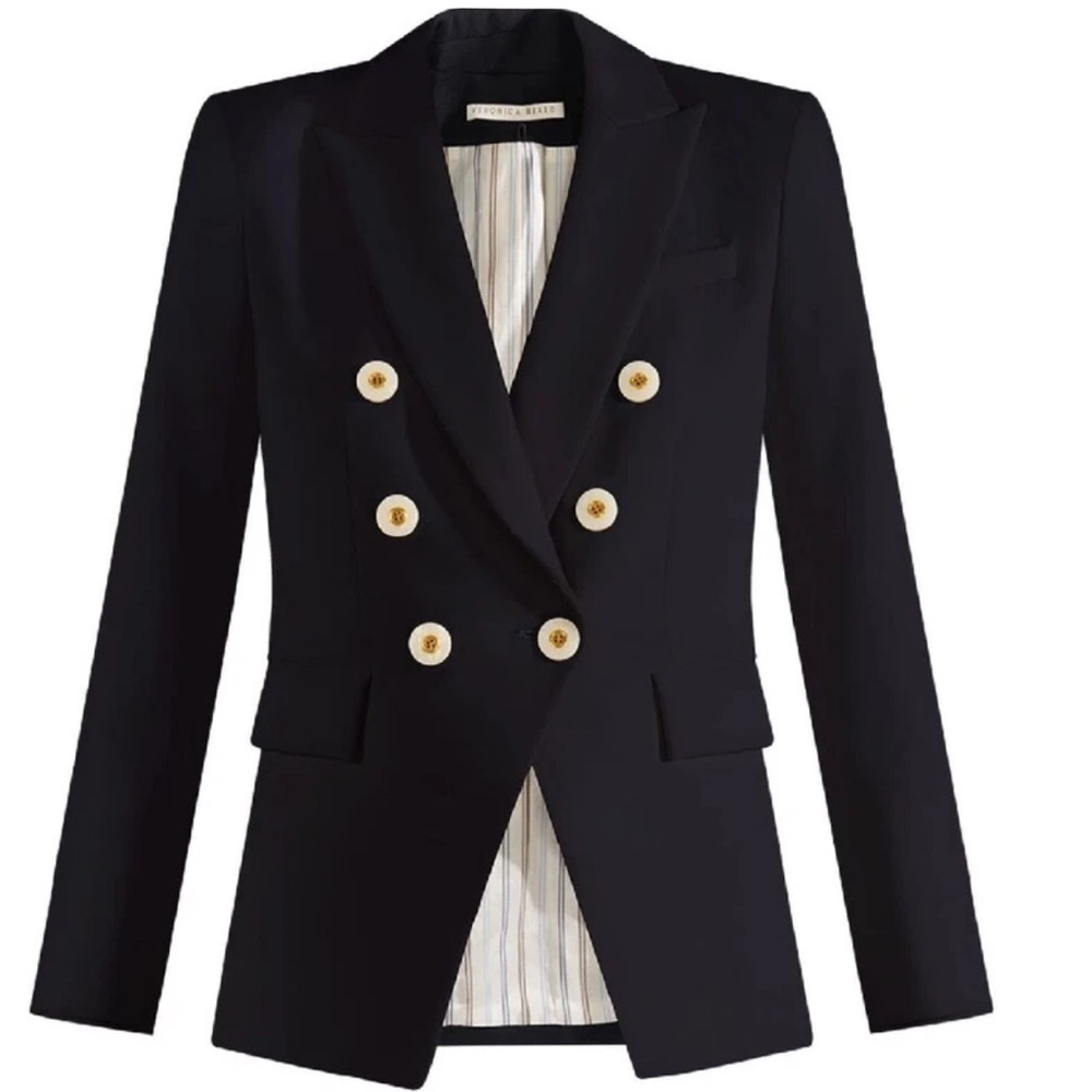 Veronica Beard Black Double-Breasted Gold-Button Blazer